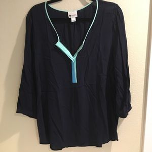 Stylus navy blue sheer 3/4 sleeve with buttons L